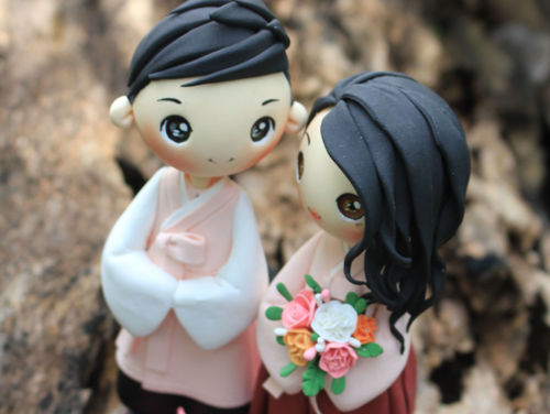 Picture of Hanbok wedding cake topper, Korean Bride & Groom cake topper