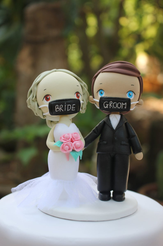 Picture of Quarantine wedding cake topper, Lockdown Bride & Groom topper