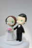 Picture of Bride and Groom with mask wedding cake topper, Quarantine wedding cake topper