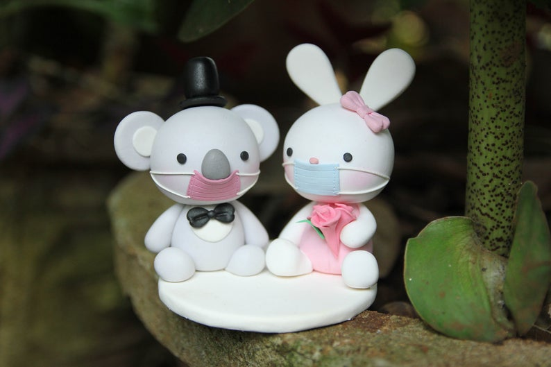 World Cake Topper. Koala & Rabbit wedding topper