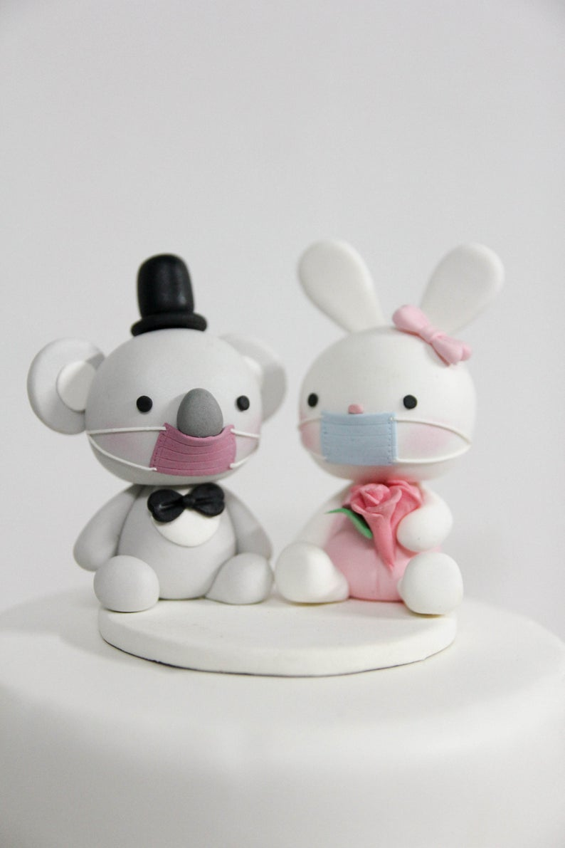 Koala & Panda Wedding Cake Topper, Bride Groom Topper, Handmade