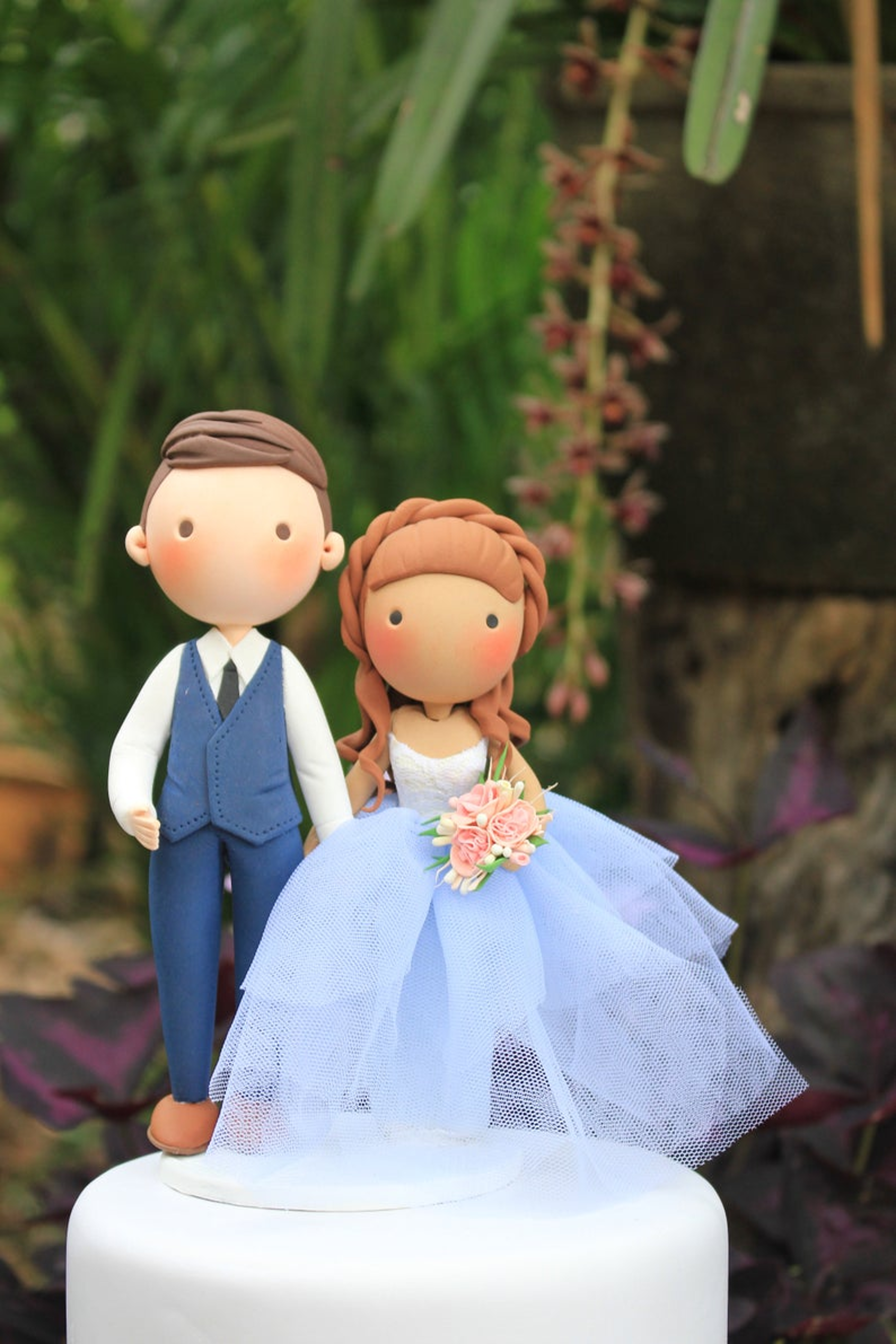 Picture of Rustic wedding cake topper, Beautiful blue Bride & Groom cake topper