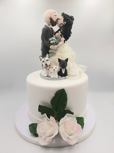 Picture of Kissing wedding cake topper, Bride and Groom with dog wedding topper