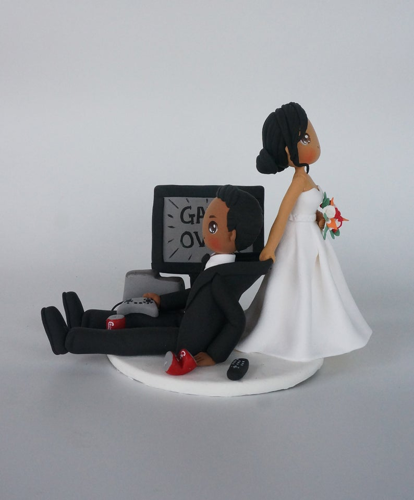 Picture of Game over wedding cake topper, Video Game INSPIRED Gaming Addict Rehearsal Groom