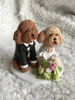 Picture of Poodle wedding cake topper, Pet wedding clay figurine realistic style