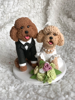 Picture of Poodle wedding cake topper, Pet wedding clay figurine realistic style