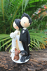 Picture of Wedding cake topper with pet, Sexy split wedding dress clay figurine