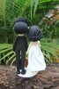 Picture of Wedding cake topper with pet, Sexy split wedding dress clay figurine