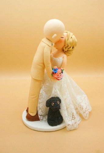 Picture of Kissing Bride & Groom Wedding Cake Topper with Dog 