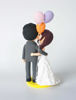 Picture of Bride and Groom cake topper with dog, Kissing wedding cake topper