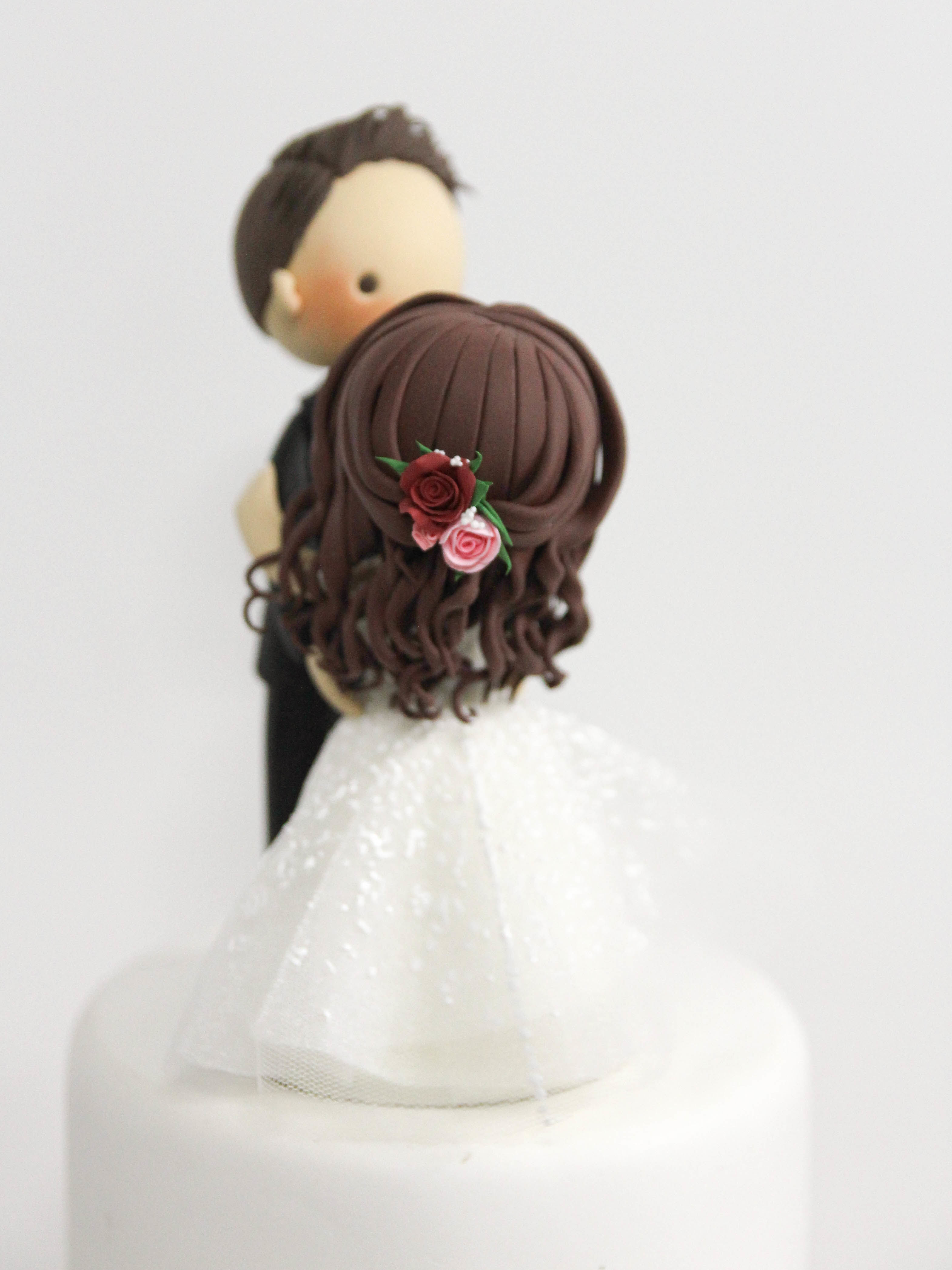 Custom Made Wedding Cake Topper Clay Hand Made Bride and Groom Dancing Figurine 