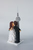 Picture of CN Tower wedding cake topper, Custom Kissing bride & groom with CN tower clay figurine
