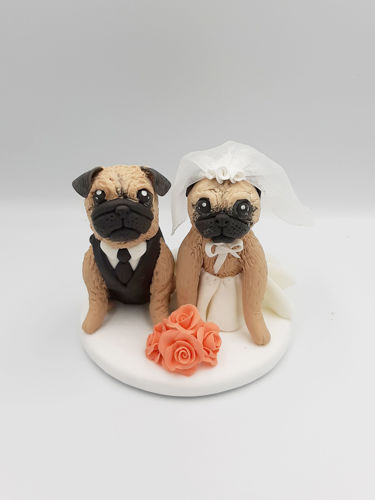 Picture of Pug wedding cake topper, Dog Bride and Groom Wedding Cake Topper