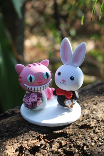 Picture of Cheshire Cat and White Rabbit Wedding Cake Topper