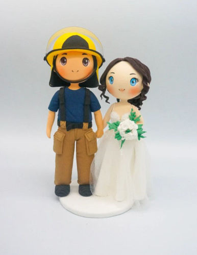 Picture of Fireman wedding cake topper, Firefighter and Bride cake topper