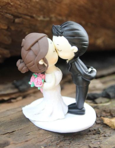 Picture of Mermaid dress wedding cake topper, Kissing bride and groom cake topper