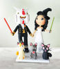 Picture of Harry Potter and Gundam wedding cake topper, Costume bride and groom clay figurine with pets