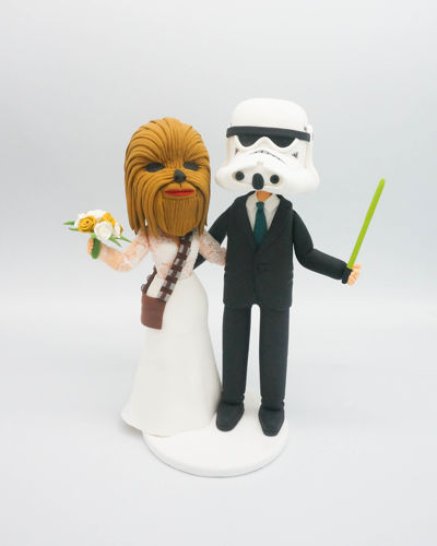 Picture of Chewbacca and stormtrooper wedding cake topper, Star wars wedding clay topper