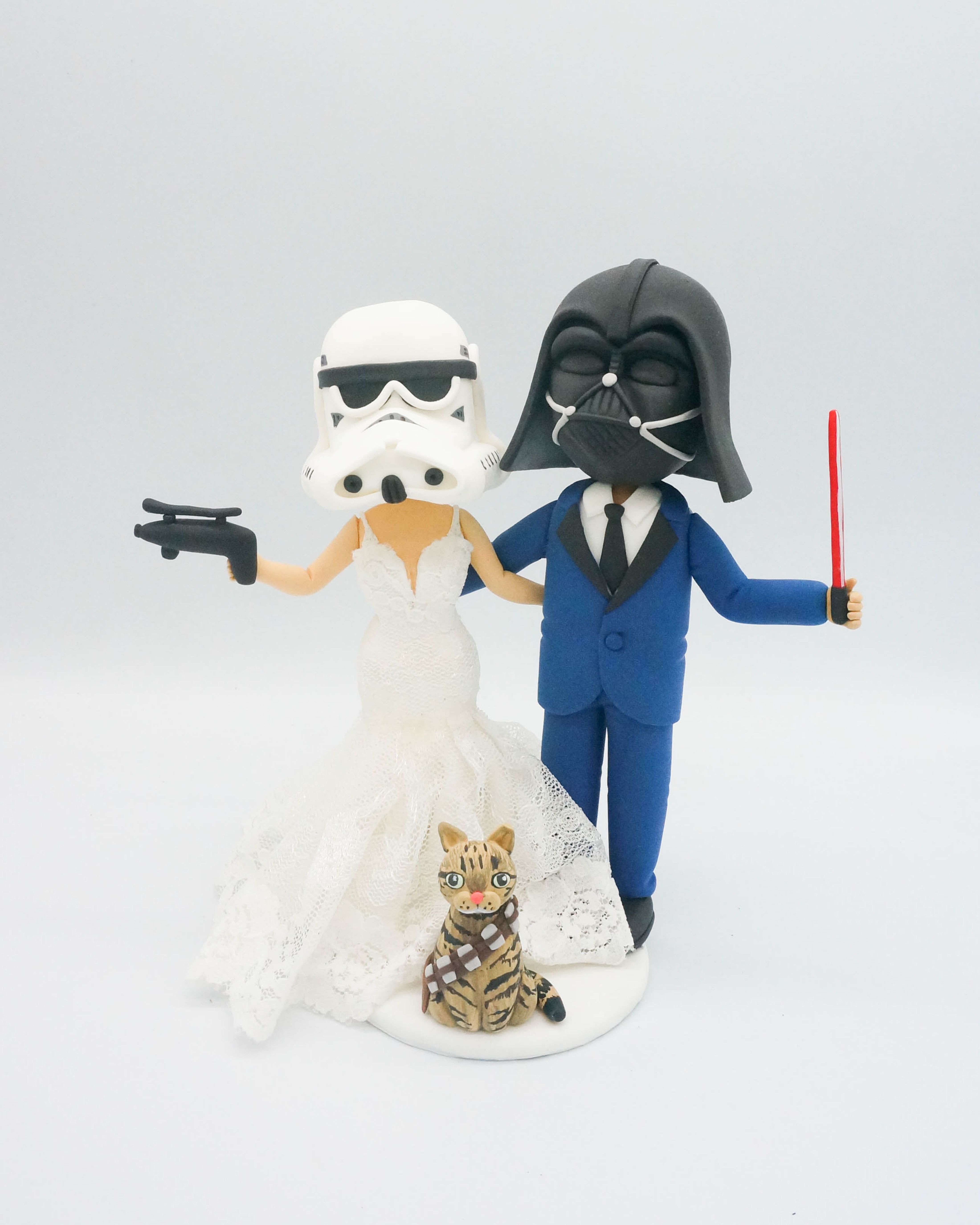 Picture of Stormtrooper & Darth Vader wedding cake topper with Chewbacca cat, Star wars wedding cake topper