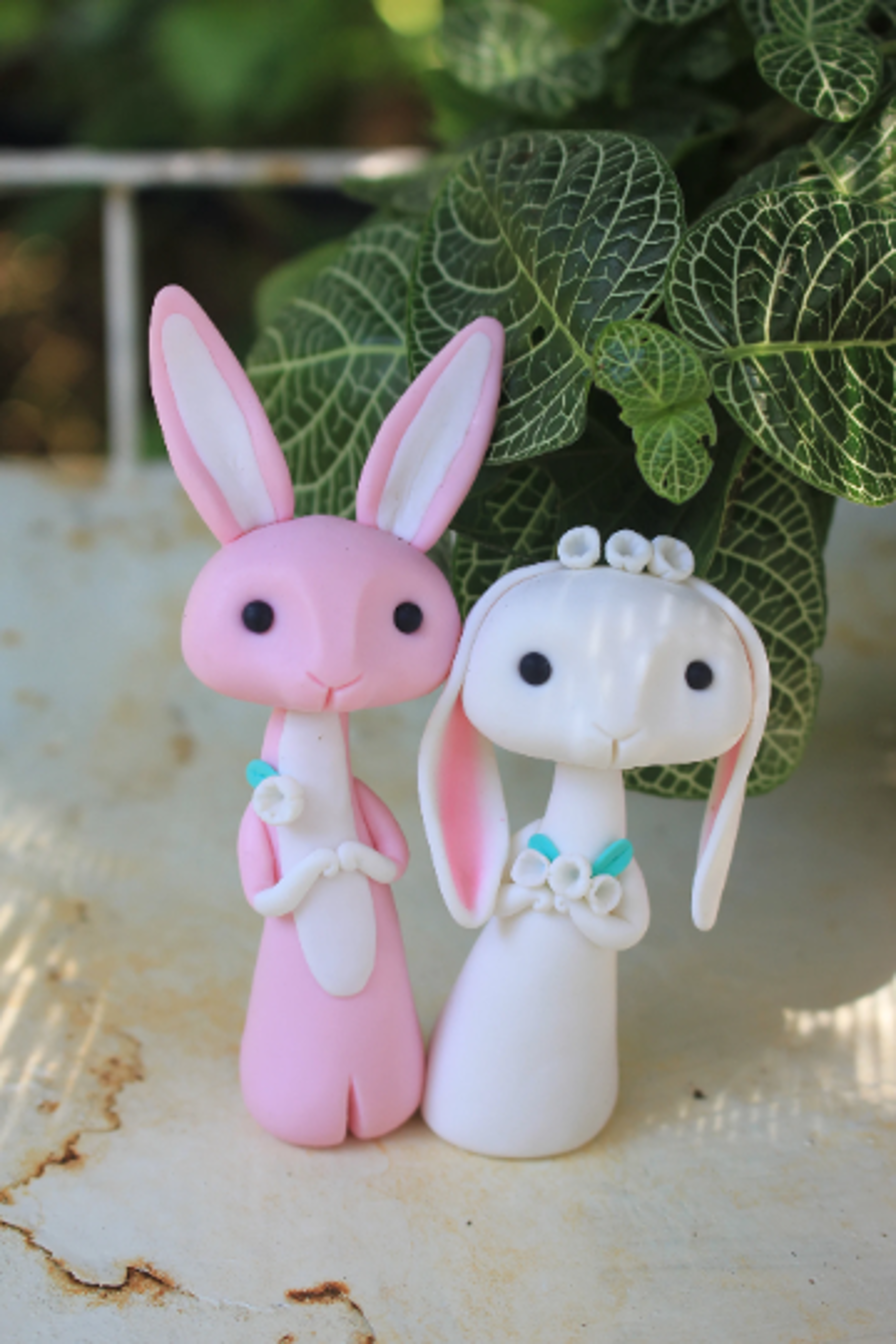 Picture of Bunny wedding clay figurine, Wedding woodland cake topper