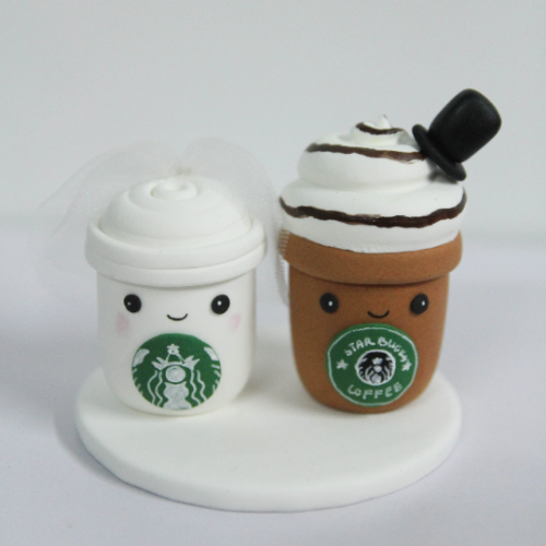 Picture of Hot Coffee & Iced Coffee Wedding Cake Topper, Starbucks Wedding Cake Topper