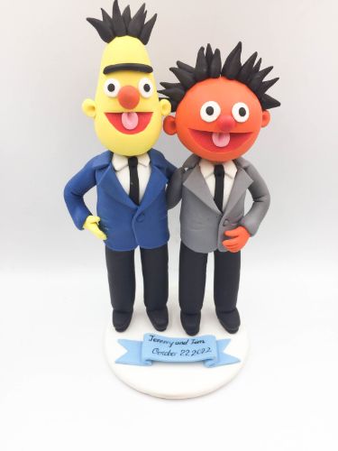 Picture of Gay Wedding Cake Topper, Sesame Street Cake Topper, Bert & Ernie Clay Figure, Love Pinch Topper