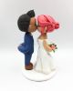 Picture of Pink hair bride and glasses groom wedding topper, Kissing wedding cake topper