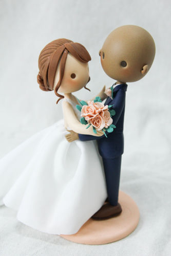 Picture of Bald Groom Wedding Clay Figurine, Coral Wedding Theme Cake Topper