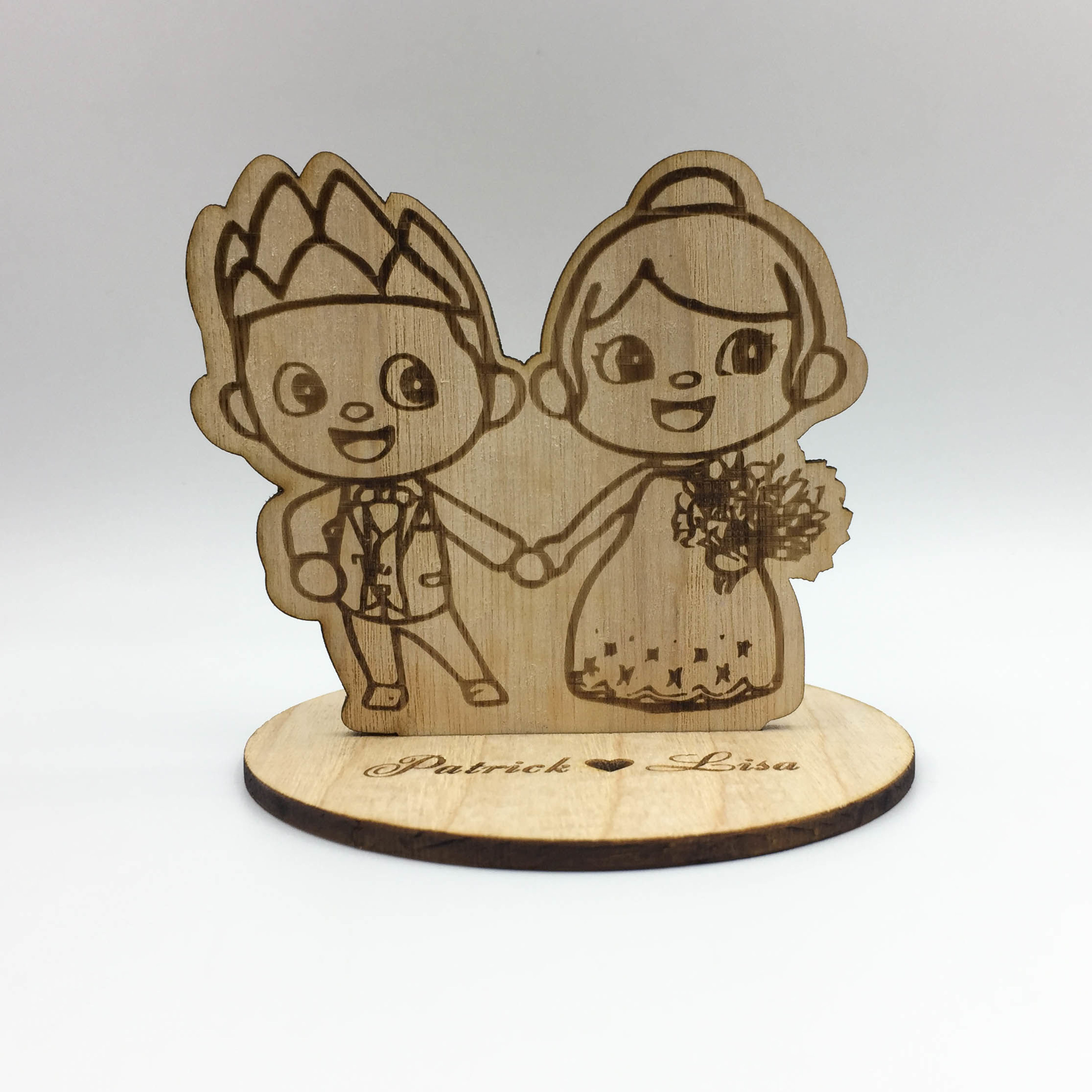 Picture of Custom Animal Crossing Wedding Cake Topper, Wood Engraved Wedding Topper