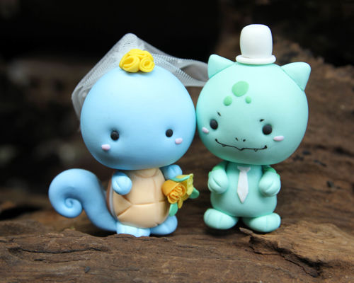 Picture of Pokemon wedding cake topper, Bulbasaur and Squirtle Wedding