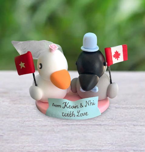 Picture of Vietnam Duck and Canada Duck Wedding Cake Topper, Mixed Race Topper