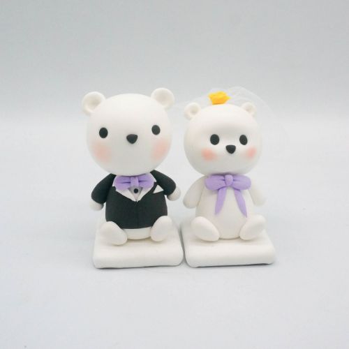 Picture of Couple Polar Bear Wedding Cake Topper, Purple Wedding Theme Cake Topper