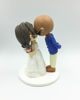 Picture of Mixed Race Wedding Cake Topper, Bald groom & wavy hair bride wedding topper