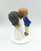 Picture of Mixed Race Wedding Cake Topper, Bald groom & wavy hair bride wedding topper