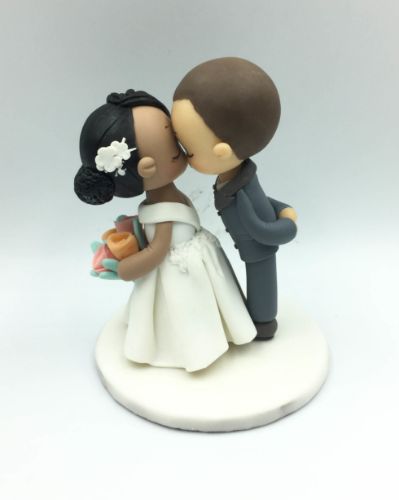 Picture of Custom wedding cake topper, Curly bun bride and buzz cut groom