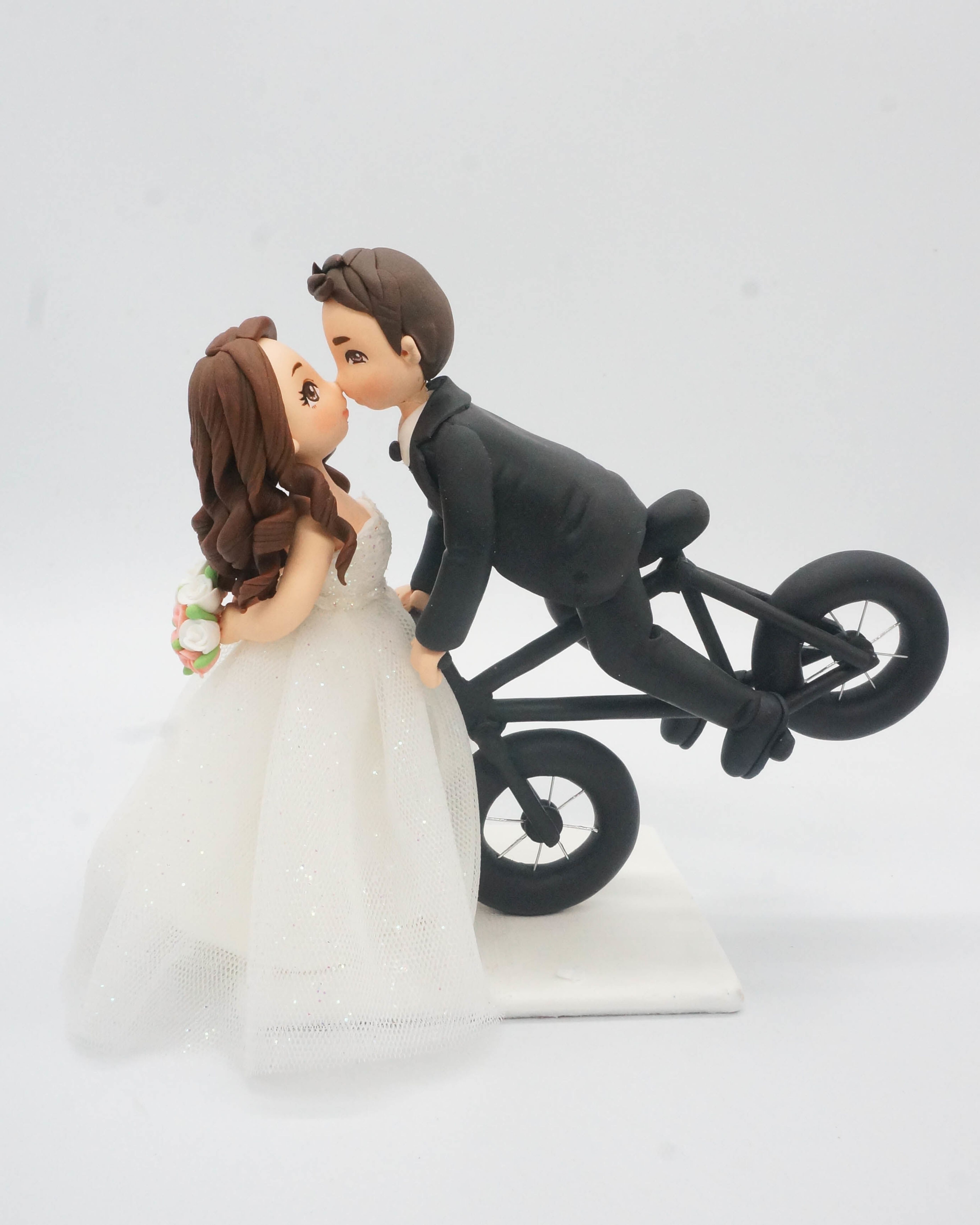 Picture of BMX Freestyle Biker Wedding Cake Topper, Custom Kissing Wedding Cake Topper