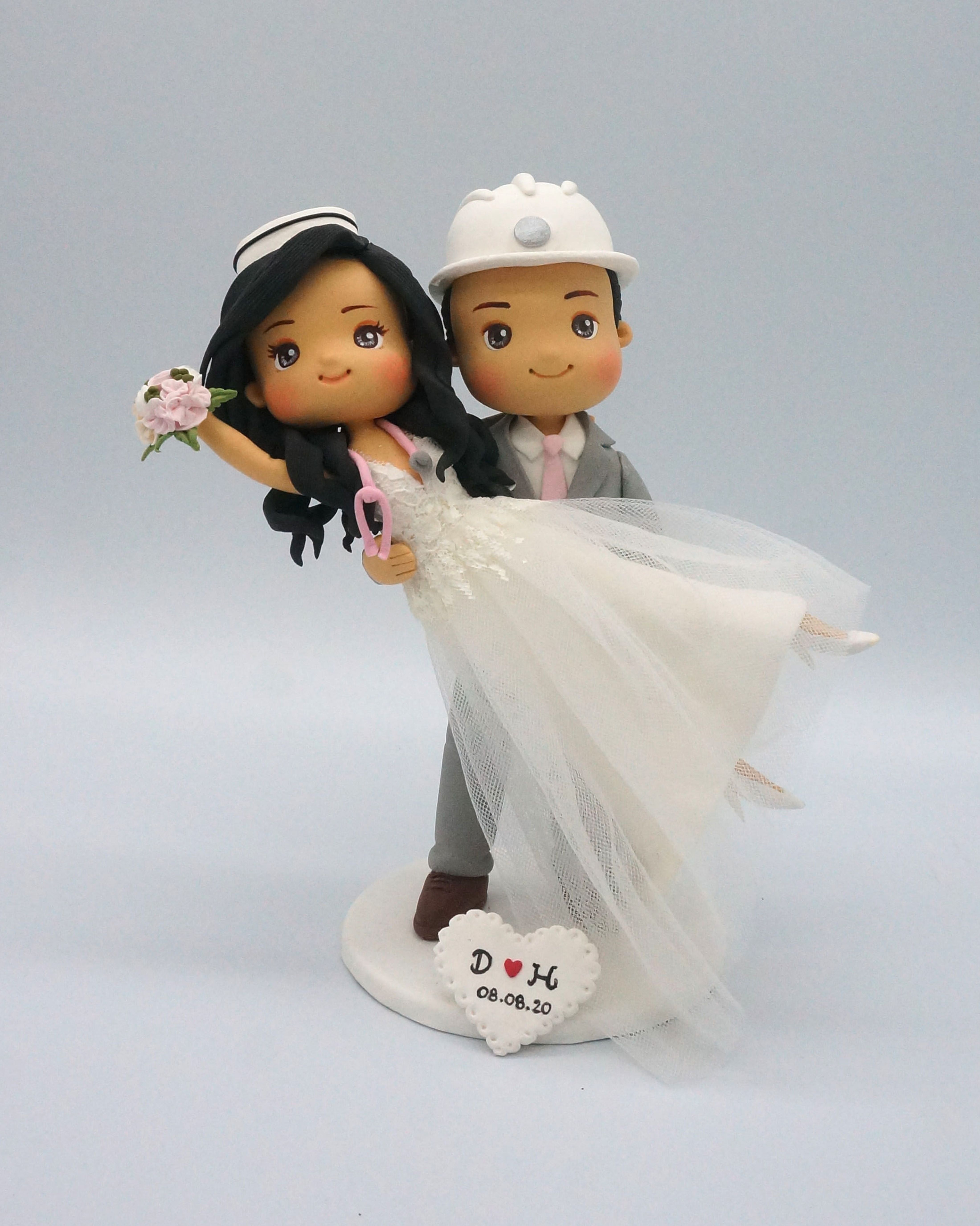 Picture of  Construction Worker Wedding Cake Topper, Funny Bride Groom cake topper