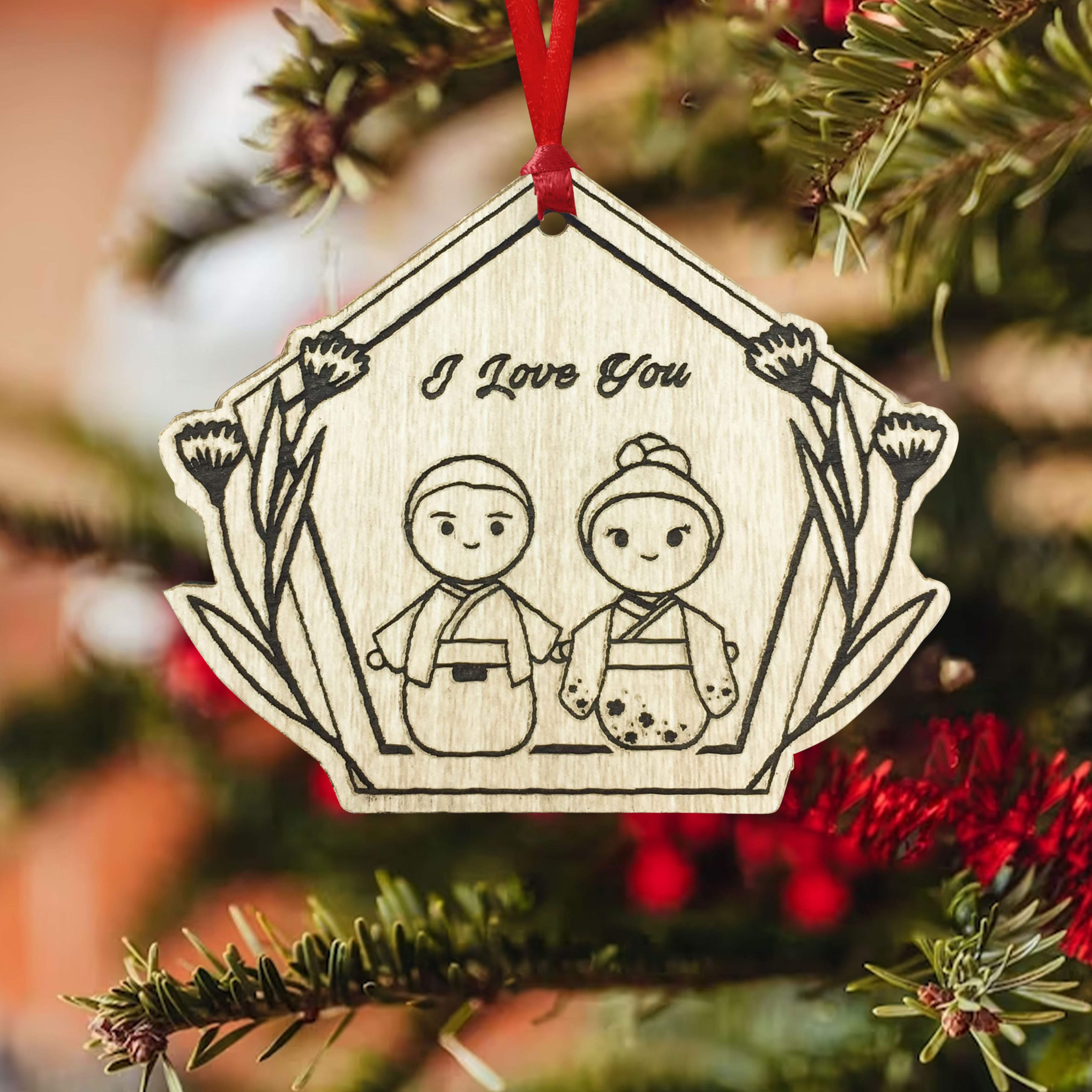 Picture of Our First Home Christmas Ornament, Custom Drawn peg doll wooden ornament