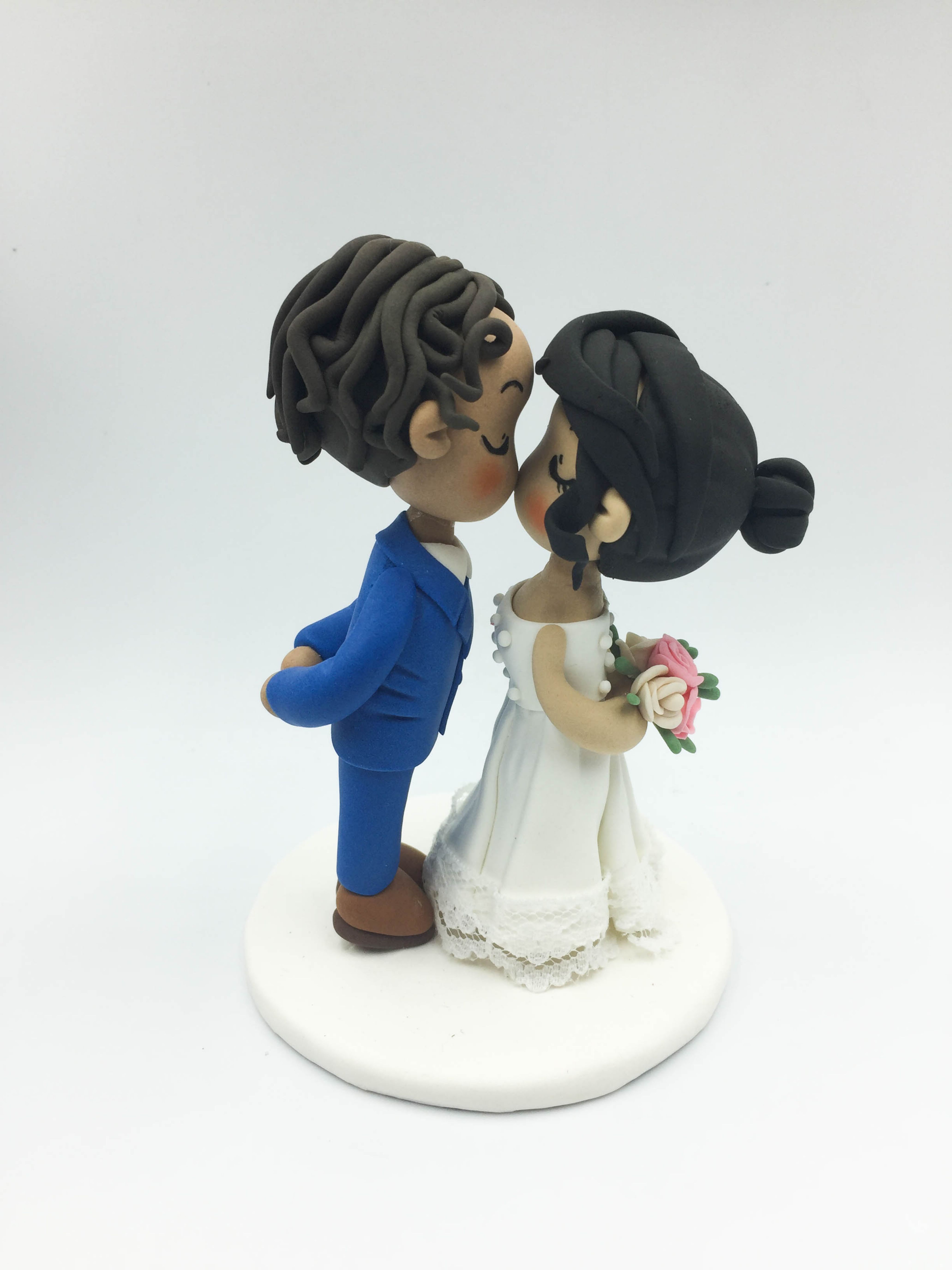 Picture of Classic Wedding Cake Topper,  Curly hair Groom & Bun hair Bride Cake Topper
