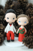 Picture of Christmas Wedding Cake Topper, Mixed Race Wedding Cake Topper