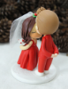 Picture of Forehead Kissing Wedding Cake Topper, Red Christmas Weddings Theme Cake Topper