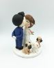 Picture of Kissing Couple Wedding Cake Topper with Dogs and cat, Bride and Groom with Dogs and Cat Wedding Figurine