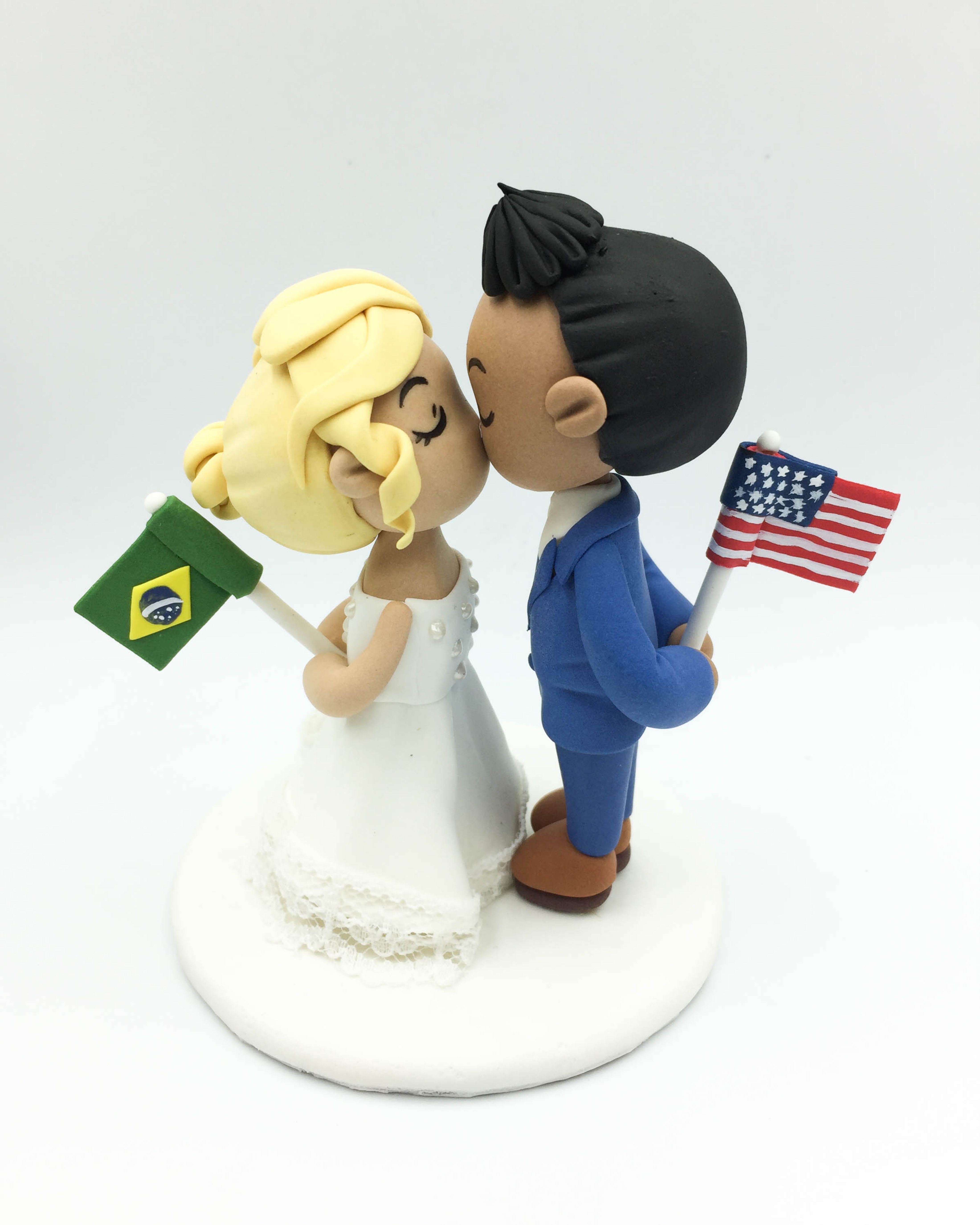 Picture of US and Brazil Wedding Cake Topper, Mixed Race Wedding Cake Topper