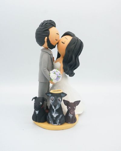 Picture of Personalized Wedding Cake Topper Bride & Groom with Angel Dog