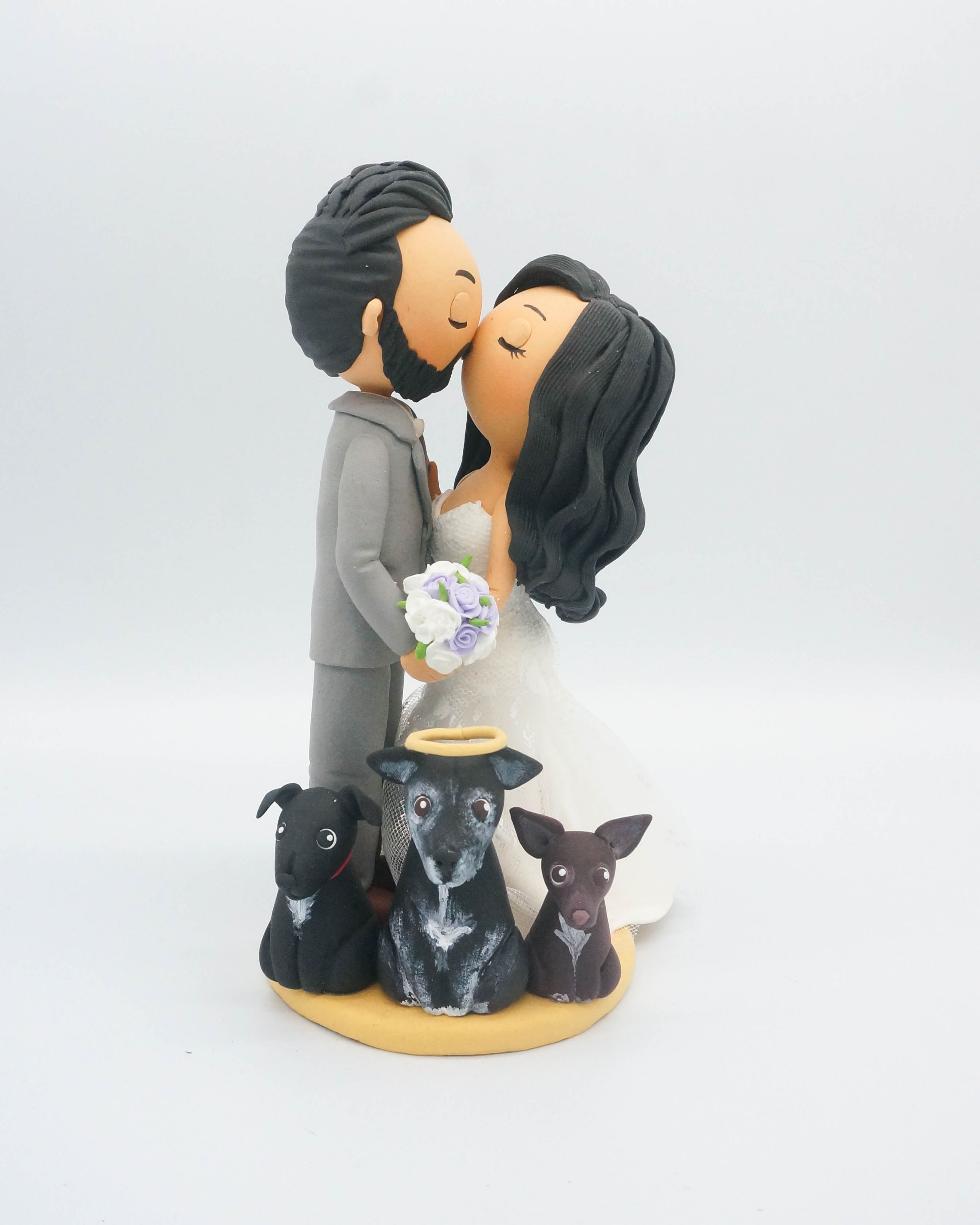 Picture of Personalized Wedding Cake Topper Bride & Groom with Angel Dog