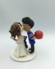 Picture of Football groom Iron Man and Doctor Who Bride Wizard dog inspire wedding cake topper