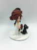 Picture of Burgundy Wedding Cake Topper, Bride & Groom with dog topper