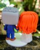 Picture of Custom Funko Pop Wedding Cake Topper, Gray-Haired Groom and Orange-Haired Bride Wedding Cake Topper