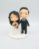 Picture of Rustic wedding cake topper, Custom bride & groom clay figurine, Pink and Purple wedding theme