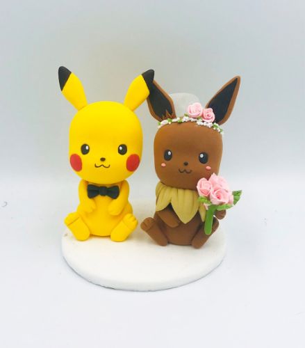Picture of Pokemon Inspired Wedding Cake Topper, Pikachu & Eevee Wedding Cake Topper